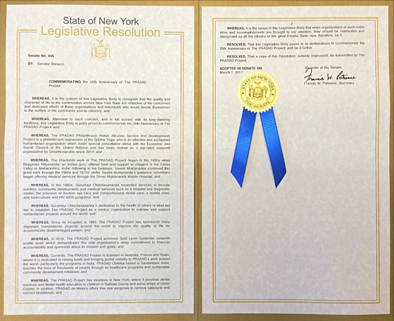 ¡El senado del estado de Nueva York conmemora el Proyecto PRASAD!